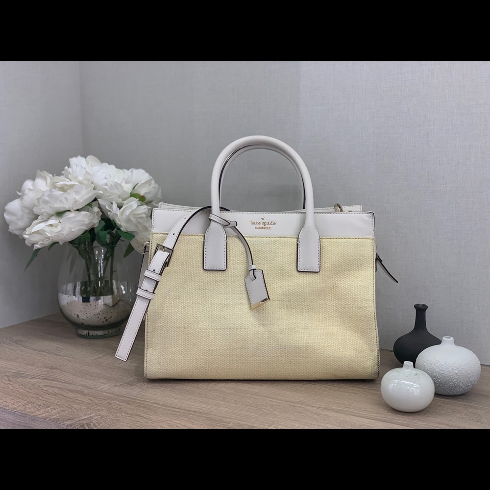 Kate Spade white leather and grass cloth bag